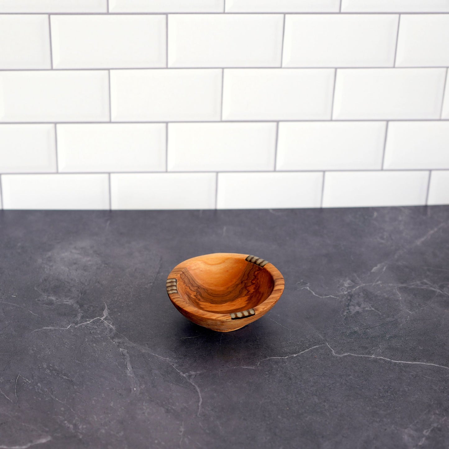 Small Olive Wood Bowl With Bone Inlay