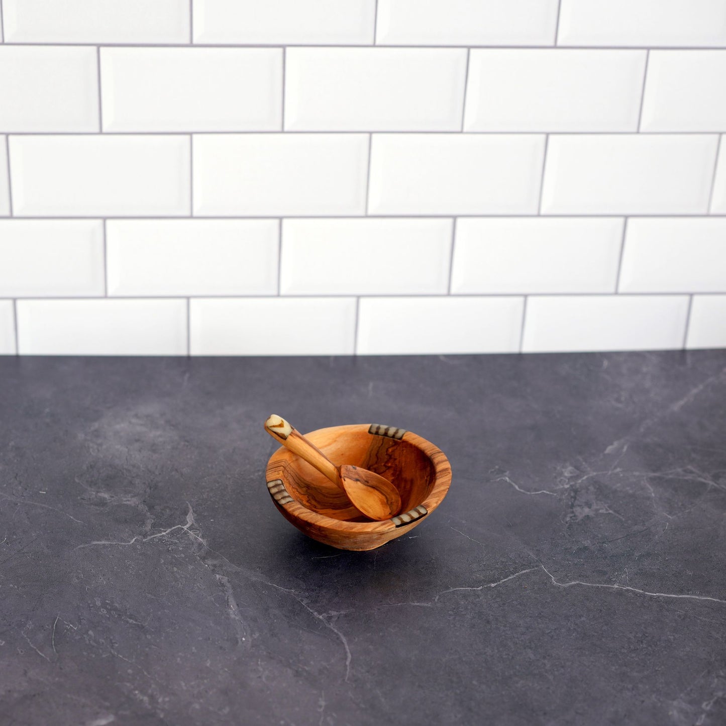 Olive Wood & Bone Petite Teardrop Scoop