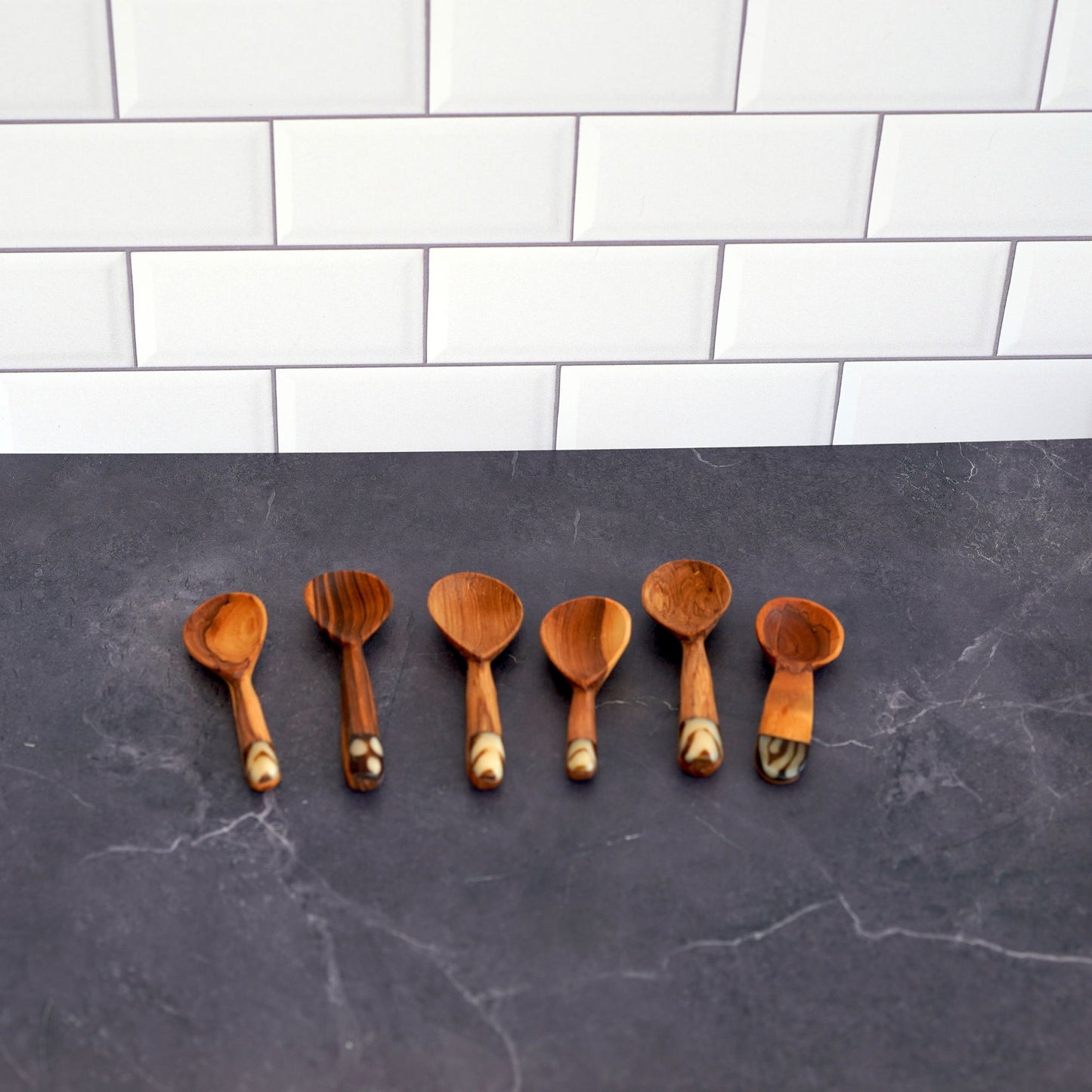 Olive Wood & Bone Petite Teardrop Scoop