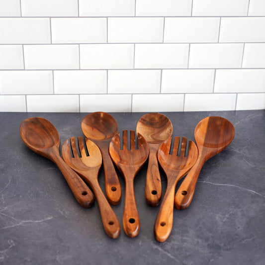 Teak Wood Cooking Utensil - Salad Fork & Spoon