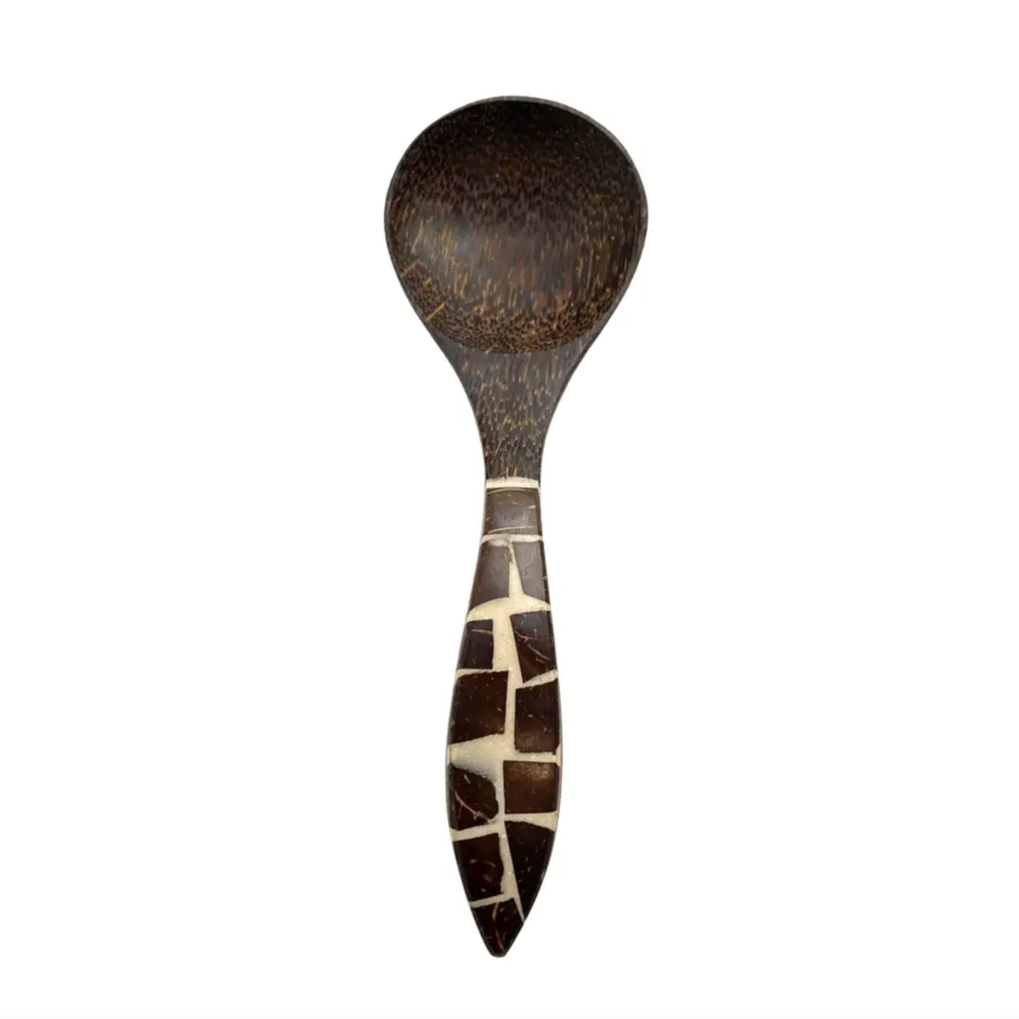 Coconut Wood Serving Spoon with Coconut Inlay